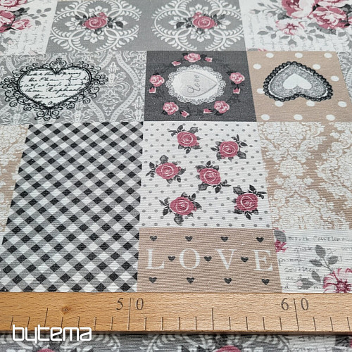 Dekoračná látka LIA sivá patchwork
