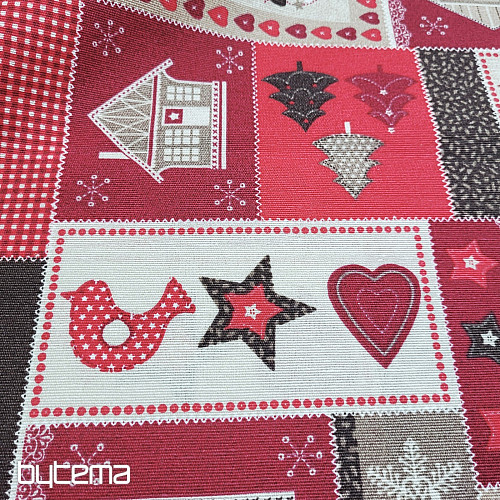 Vianočná dekoračná látka CHRISTMAS GIFT červenosivá