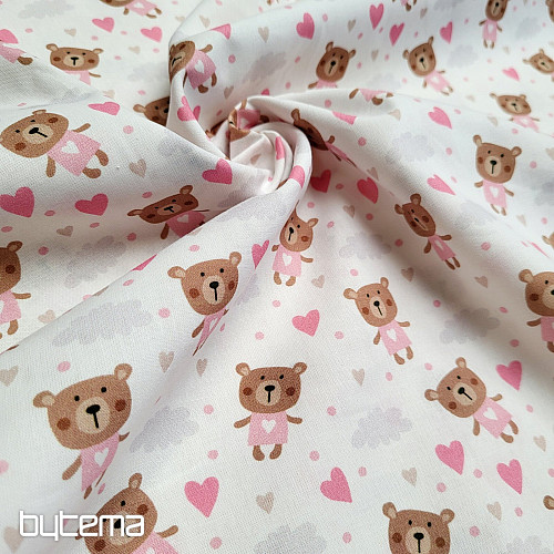 Bavlnená látka LOVE BEAR ružová