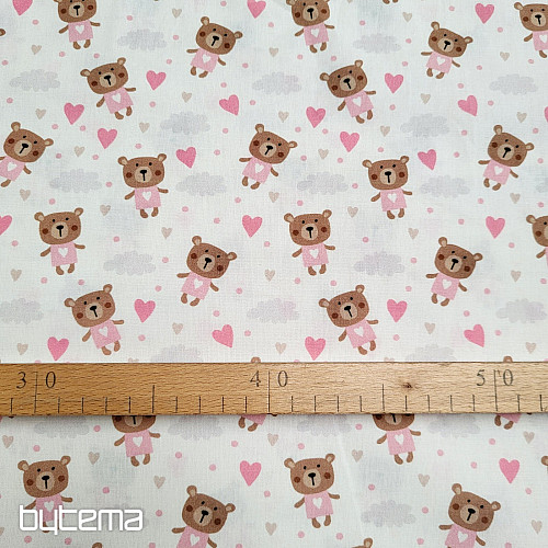 Bavlnená látka LOVE BEAR ružová