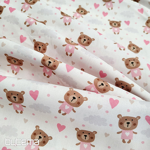Bavlnená látka LOVE BEAR ružová