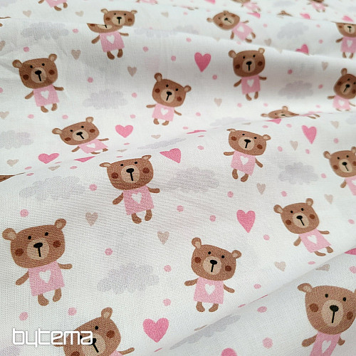 Bavlnená látka LOVE BEAR ružová