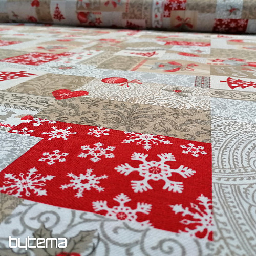 Dekoračná látka PATCHWORK vianočné béžový