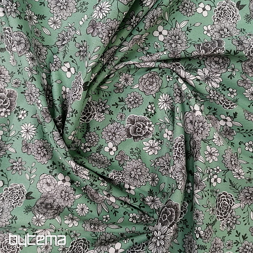 Bavlnená látka KVETY FLORAL 3 mentol