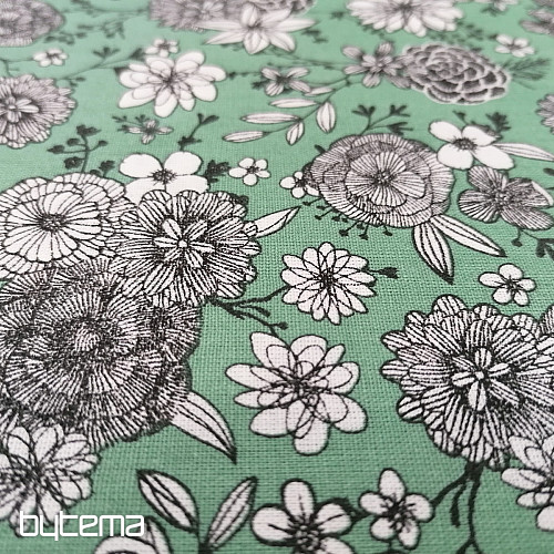 Bavlnená látka KVETY FLORAL 3 mentol