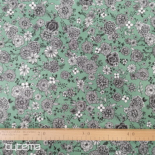 Bavlnená látka KVETY FLORAL 3 mentol
