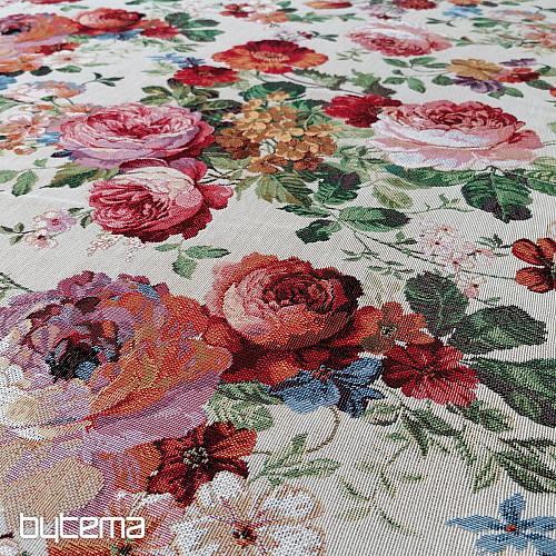 Gobelínová látka SMOTANOVÁ RUŽA