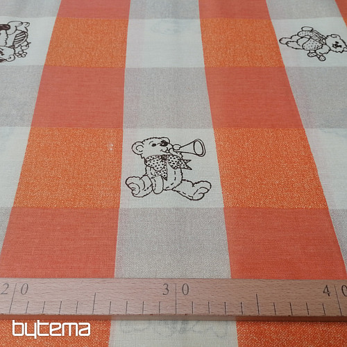 Bavlnená látka Medvede káro - oranžová