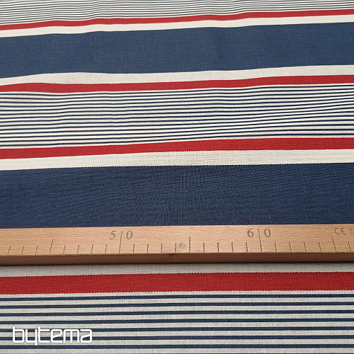 Bavlnená látka Pruh modro-červený
