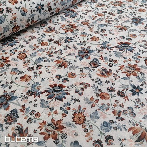 Bavlnená látka VARANASI Kalamkari biela