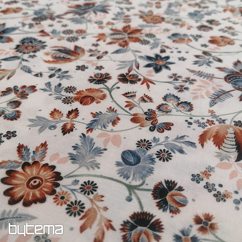 Bavlnená látka VARANASI Kalamkari biela