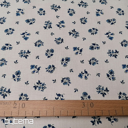 Bavlnená látka MAJOLIKA modrá kvietka